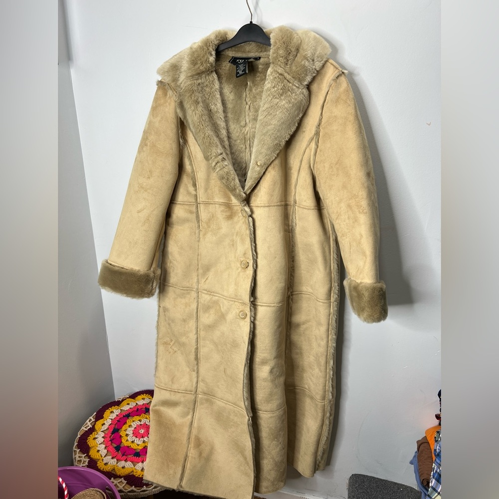Faux fur sueded long winter coat